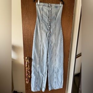 Zara Strapless Denim Jumpsuit NWT